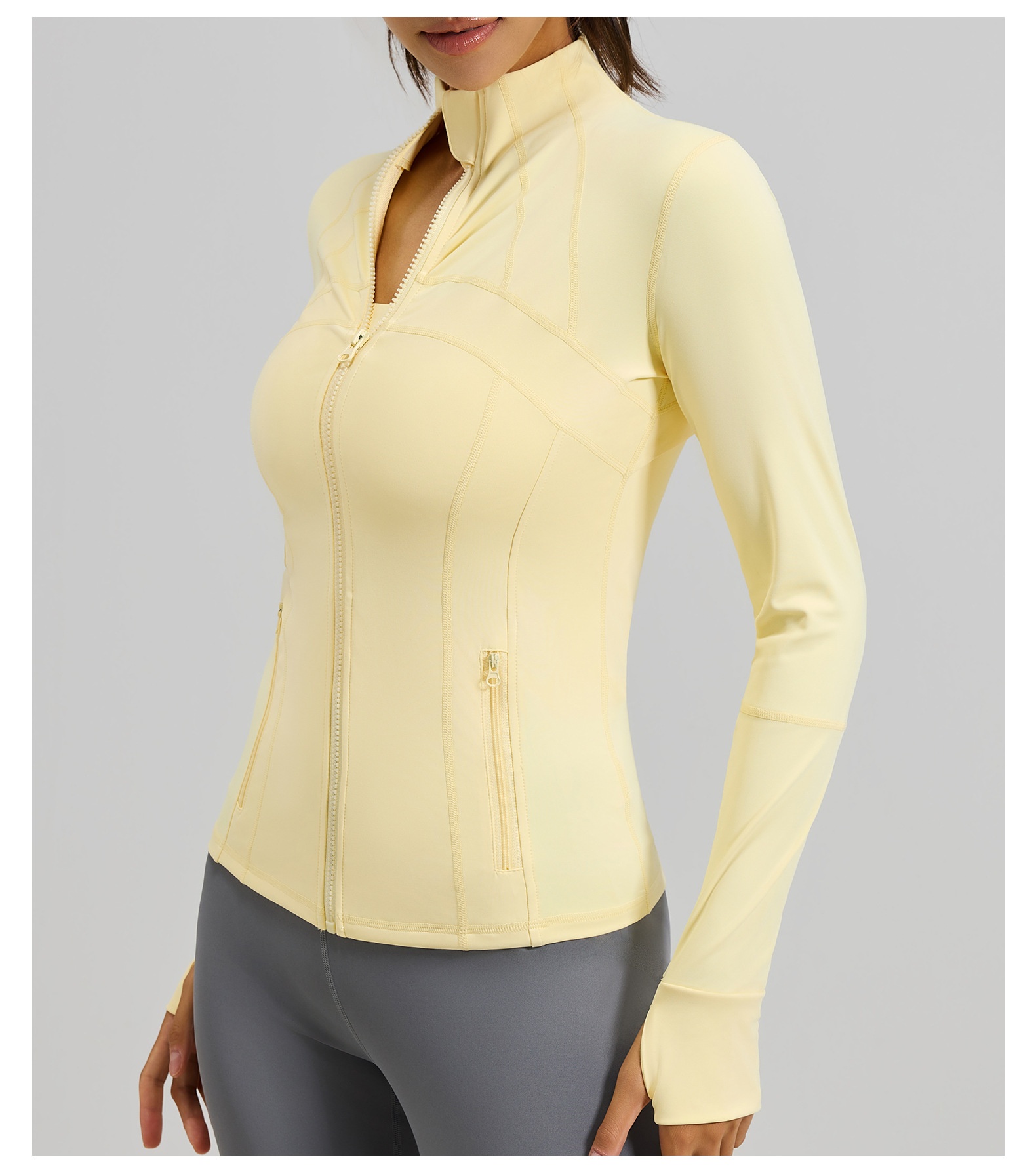 #MTWTP03 YojaFlex Yellow Women's Yoga Jacket With Zipper Pockets 