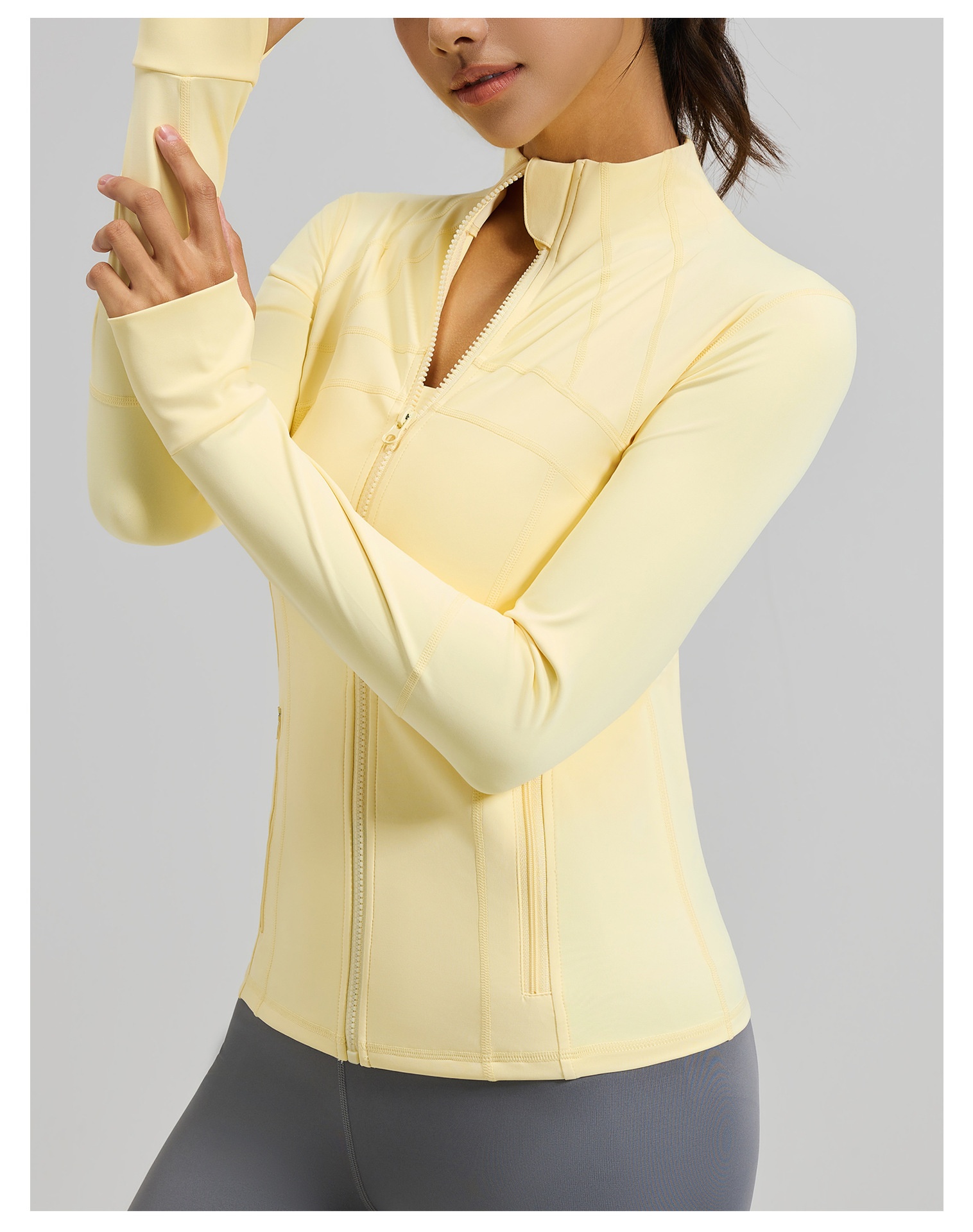 #MTWTP03 YojaFlex Yellow Women's Yoga Jacket With Zipper Pockets 