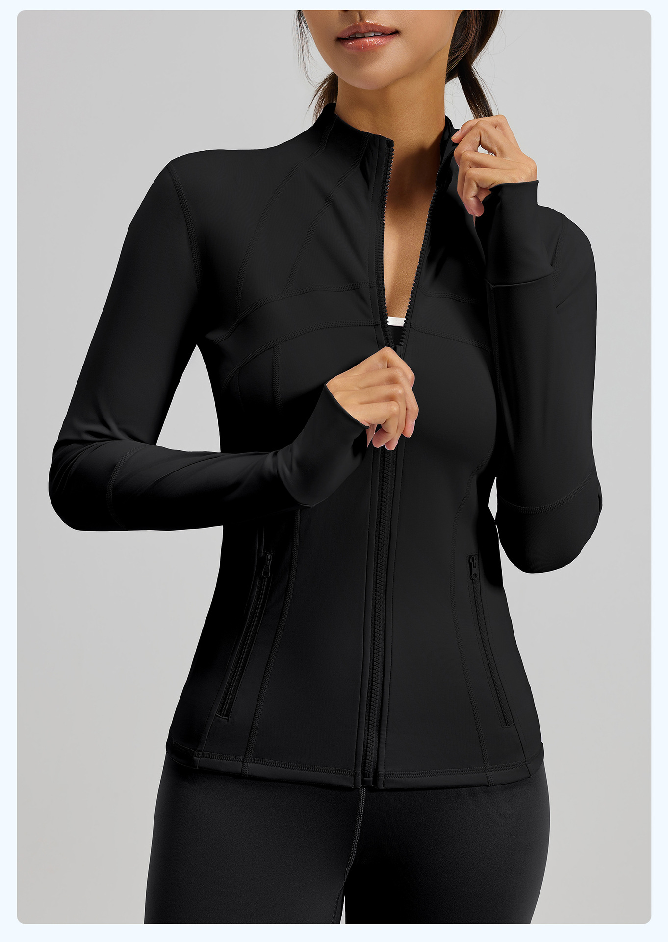 #MTWTP03 YojaFlex Black Women's Yoga Jacket With Zipper Pockets