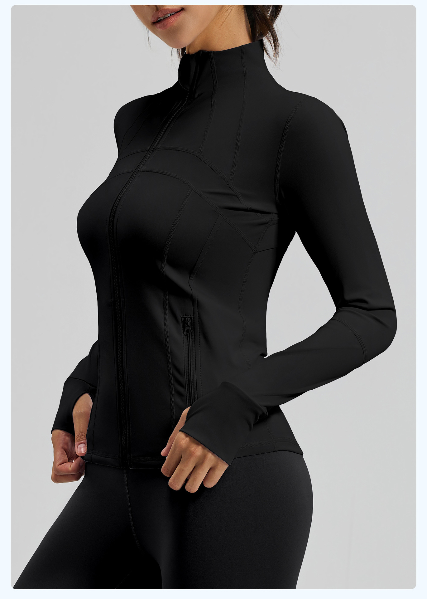 #MTWTP03 YojaFlex Black Women's Yoga Jacket With Zipper Pockets