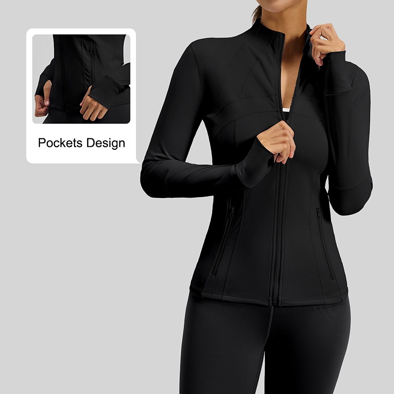 #MTWTP03 YojaFlex Black Women's Yoga Jacket With Zipper Pockets