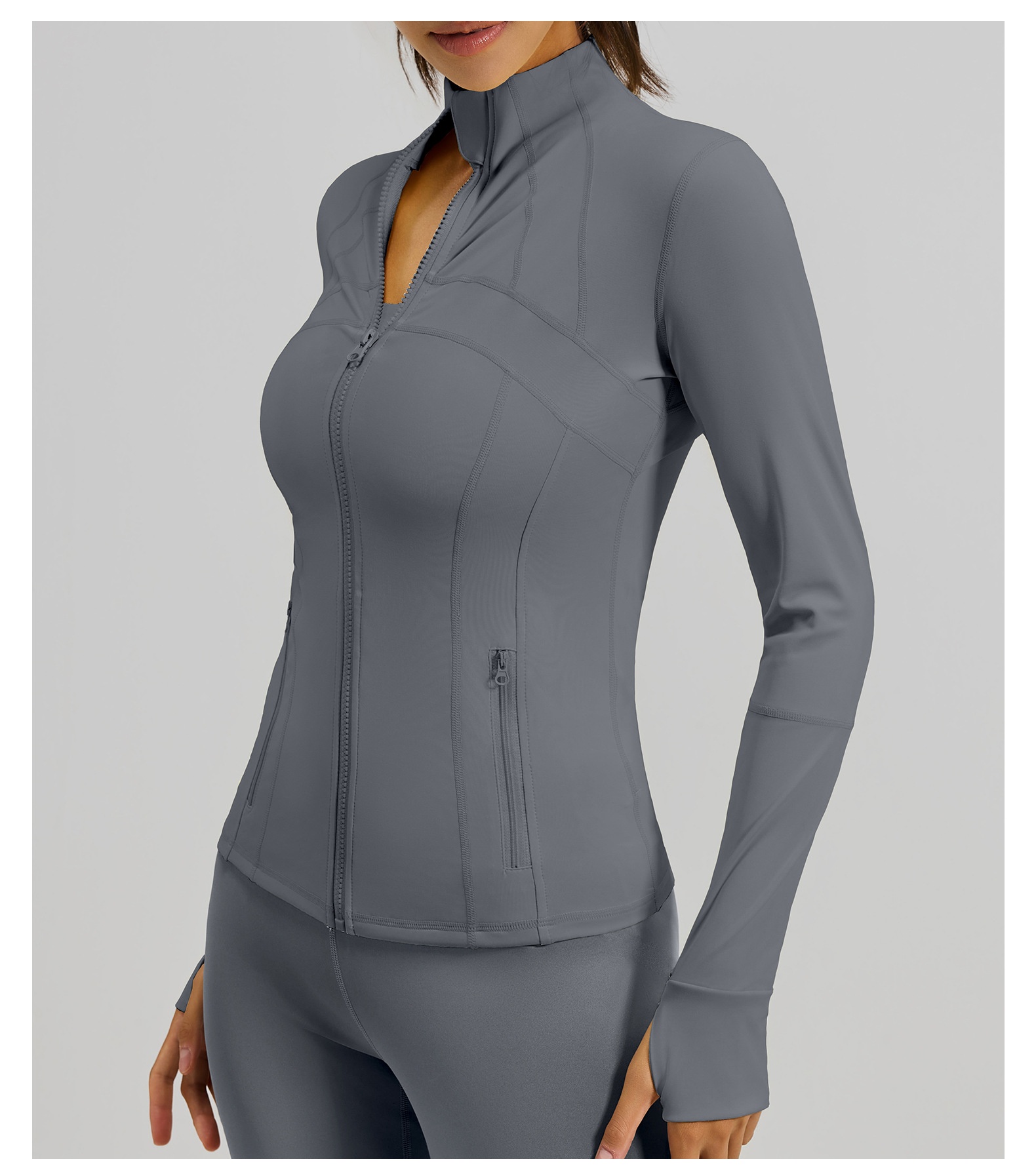 #MTWTP03 YojaFlex Grey Women's Yoga Jacket With Zipper Pockets