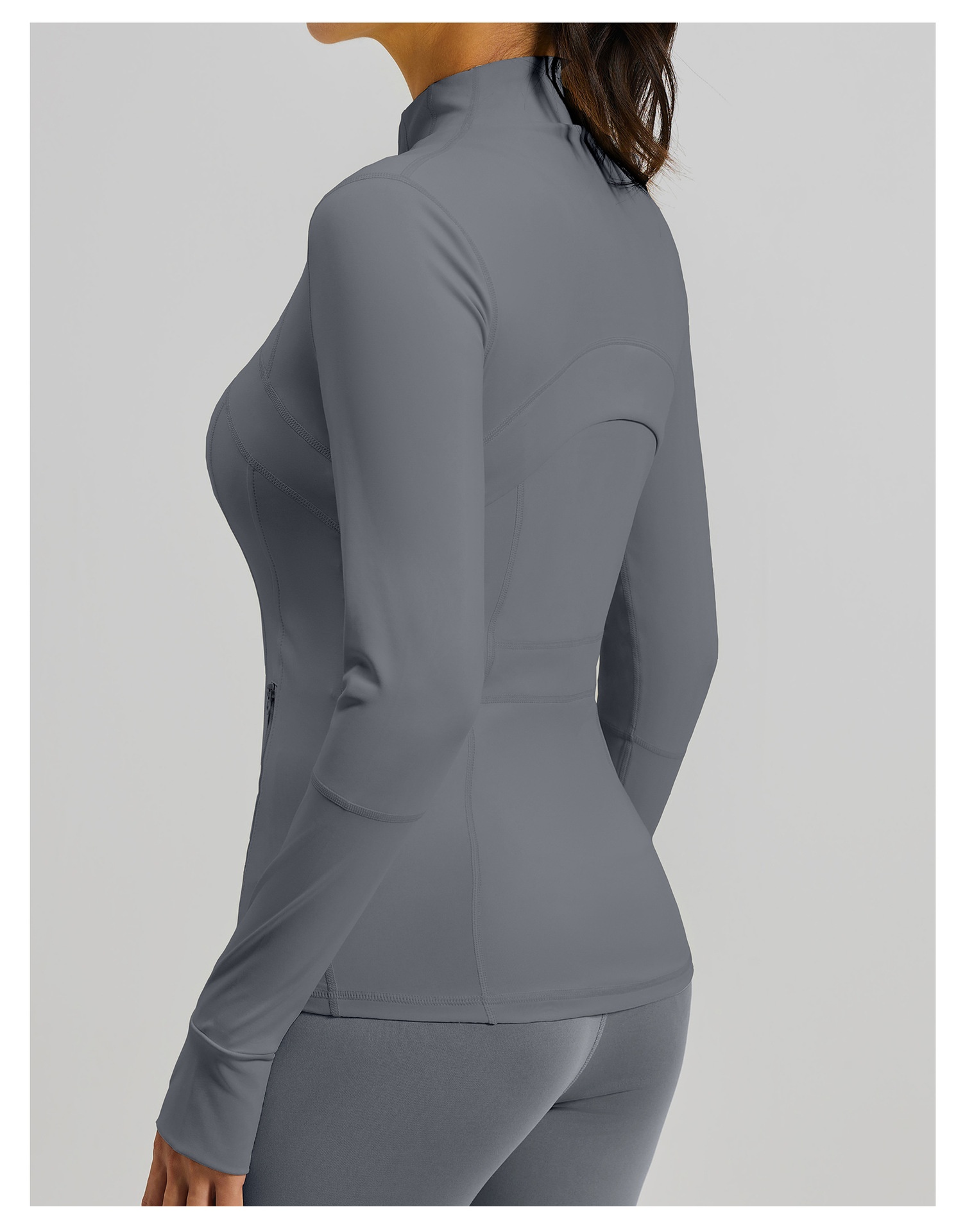 #MTWTP03 YojaFlex Grey Women's Yoga Jacket With Zipper Pockets
