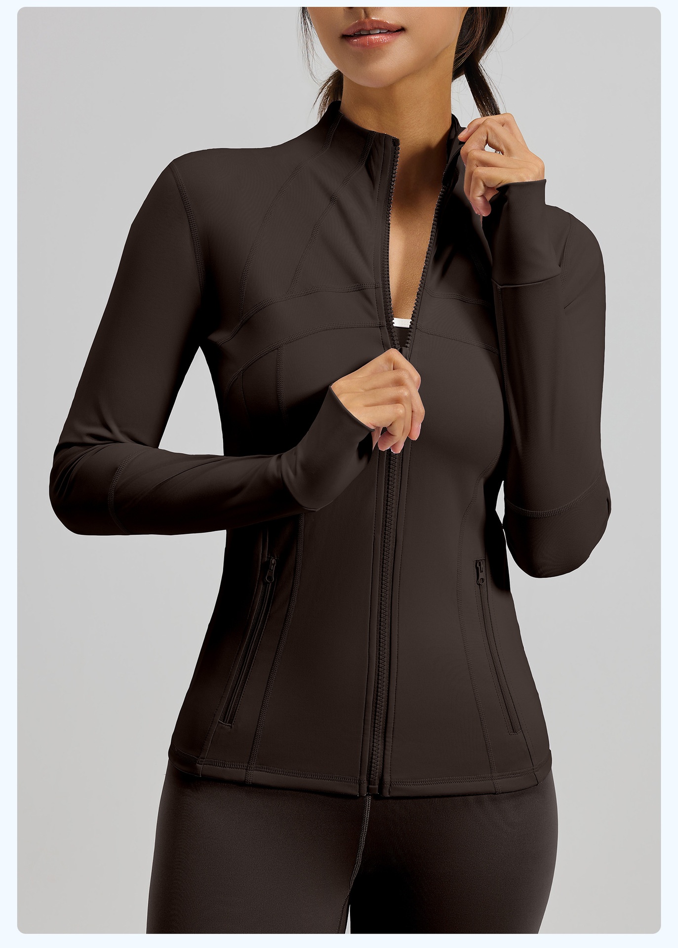 #MTWTP03 YojaFlex Coffee Women's Yoga Jacket With Zipper Pockets