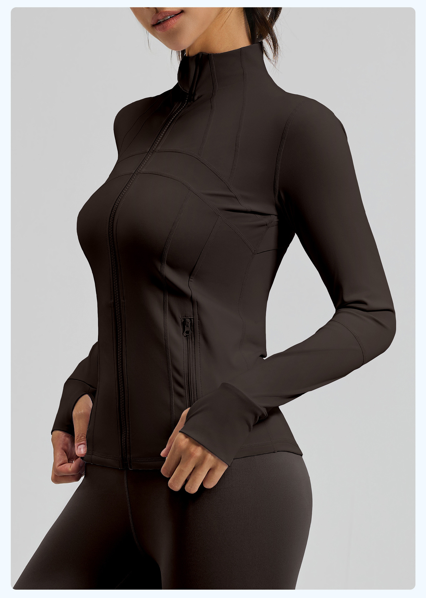 #MTWTP03 YojaFlex Coffee Women's Yoga Jacket With Zipper Pockets