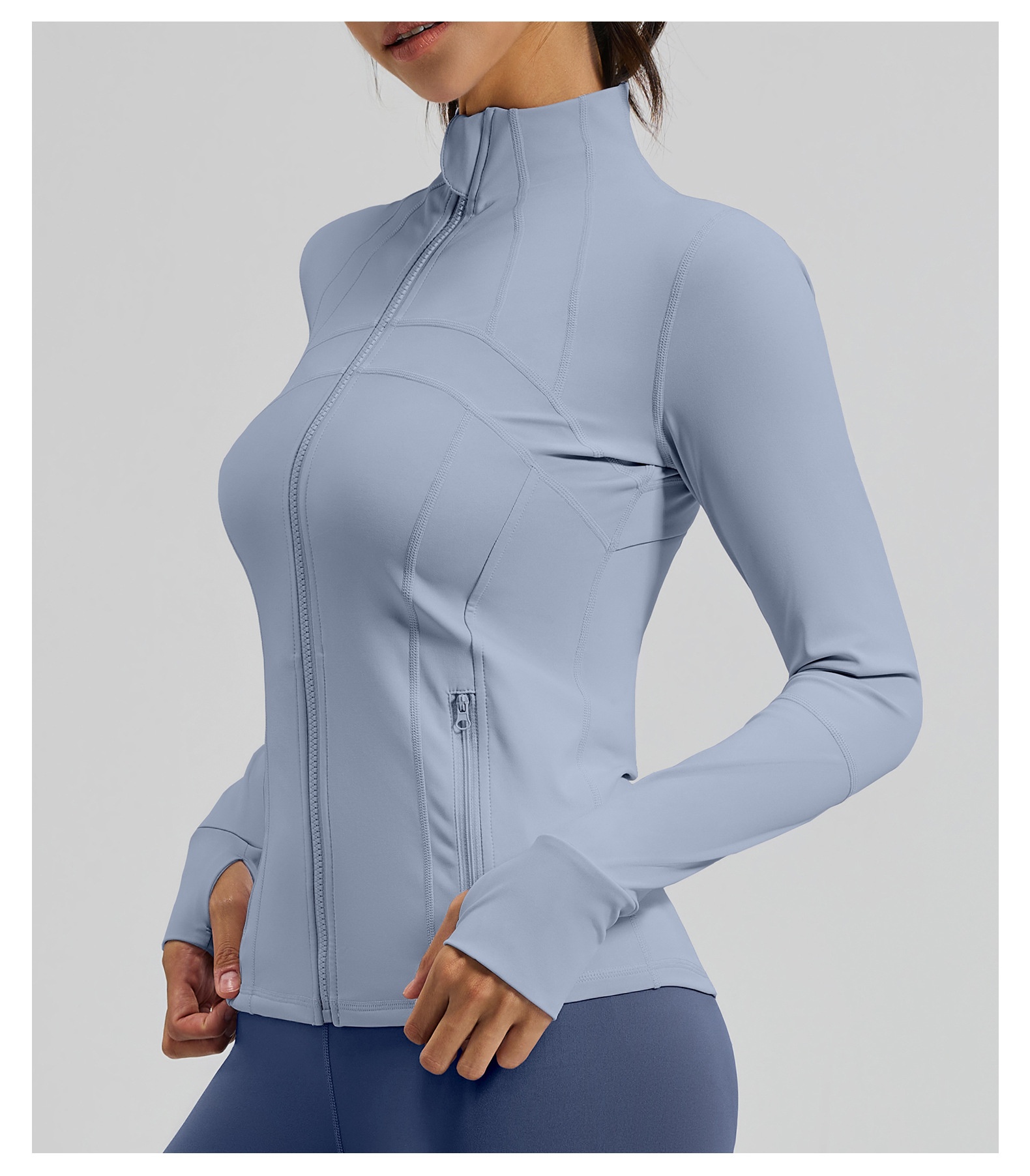 #MTWTP03 YojaFlex Blue Women's Yoga Jacket With Zipper Pockets