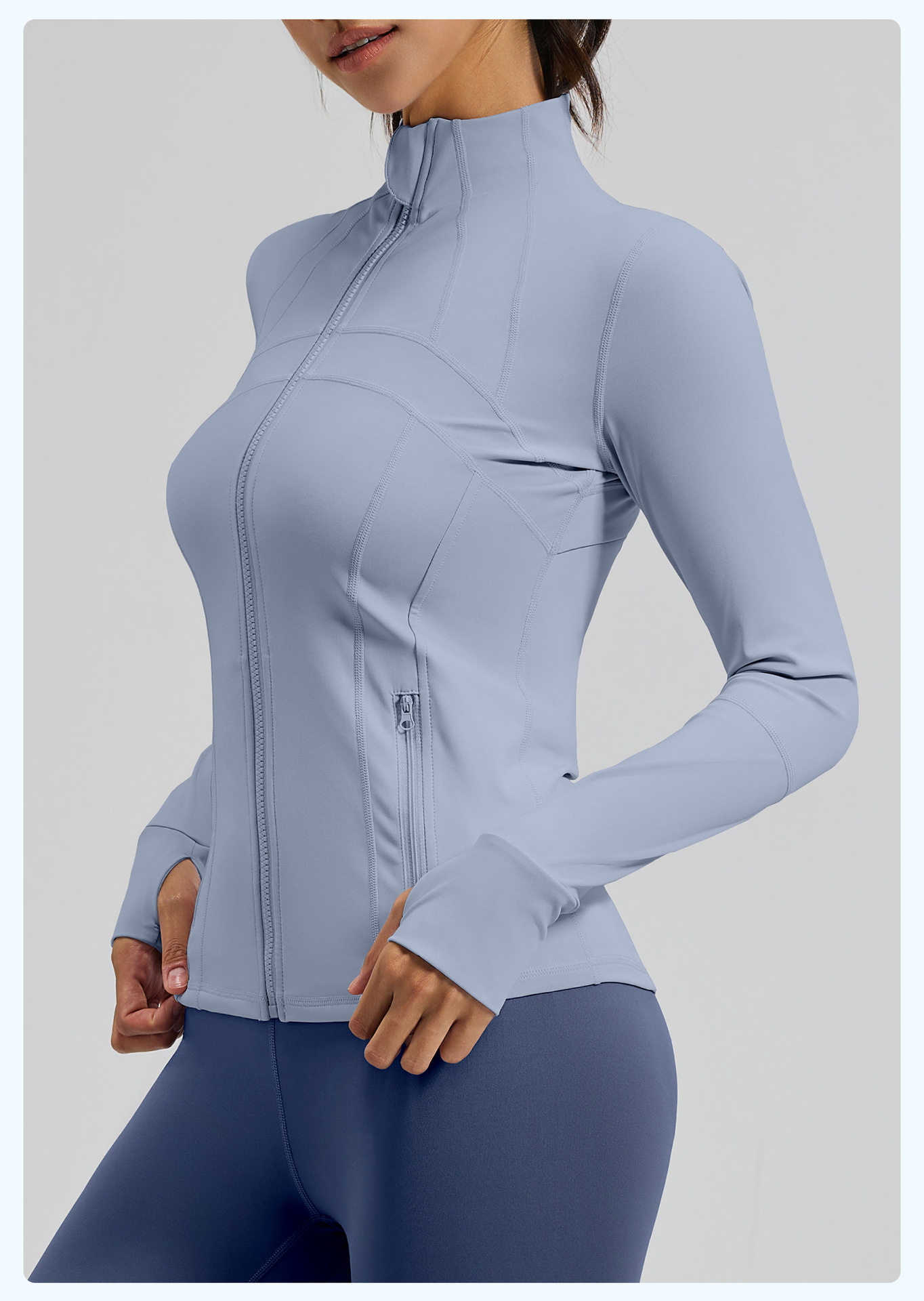 #MTWTP03 YojaFlex Blue Women's Yoga Jacket With Zipper Pockets