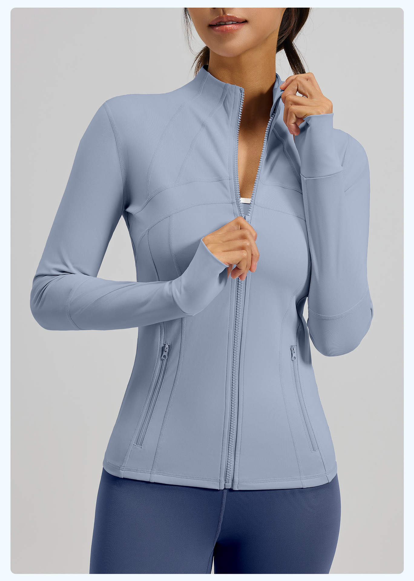 #MTWTP03 YojaFlex Blue Women's Yoga Jacket With Zipper Pockets