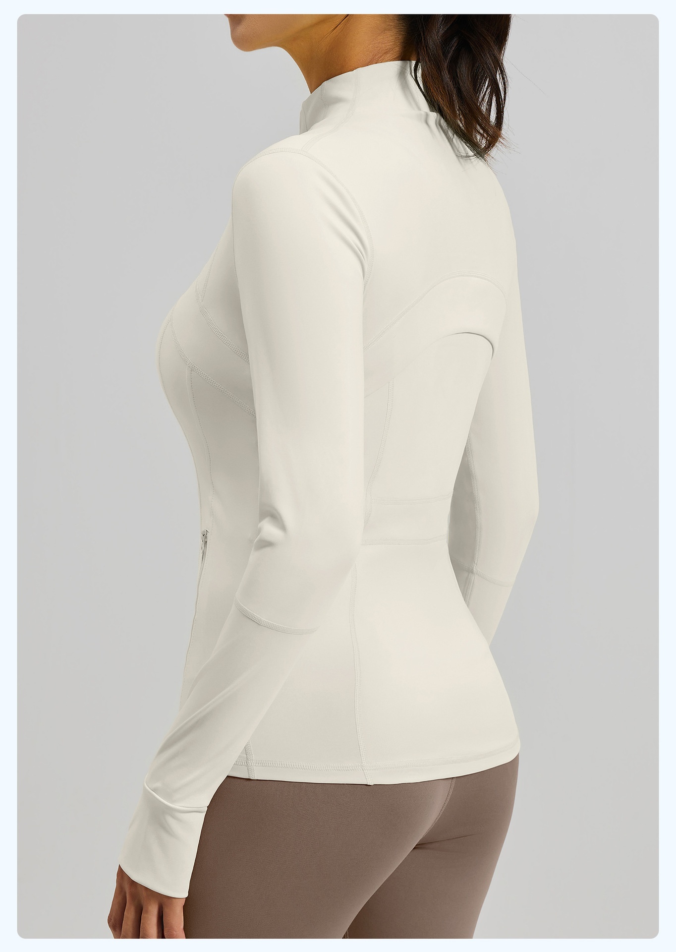 #MTWTP03 YojaFlex Milky White Women's Yoga Jacket With Zipper Pockets