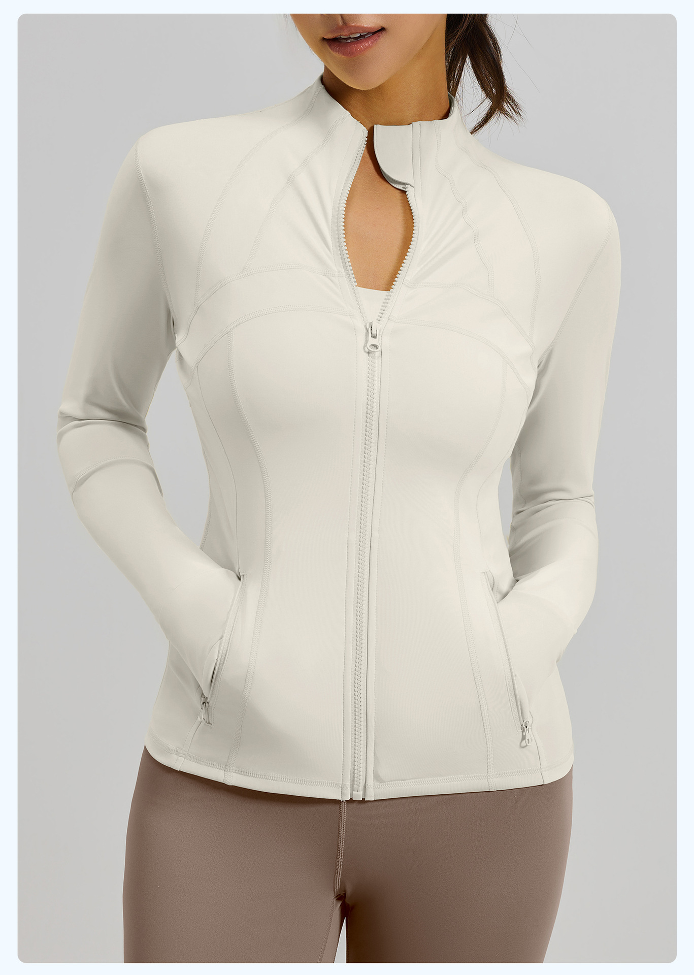 #MTWTP03 YojaFlex Milky White Women's Yoga Jacket With Zipper Pockets