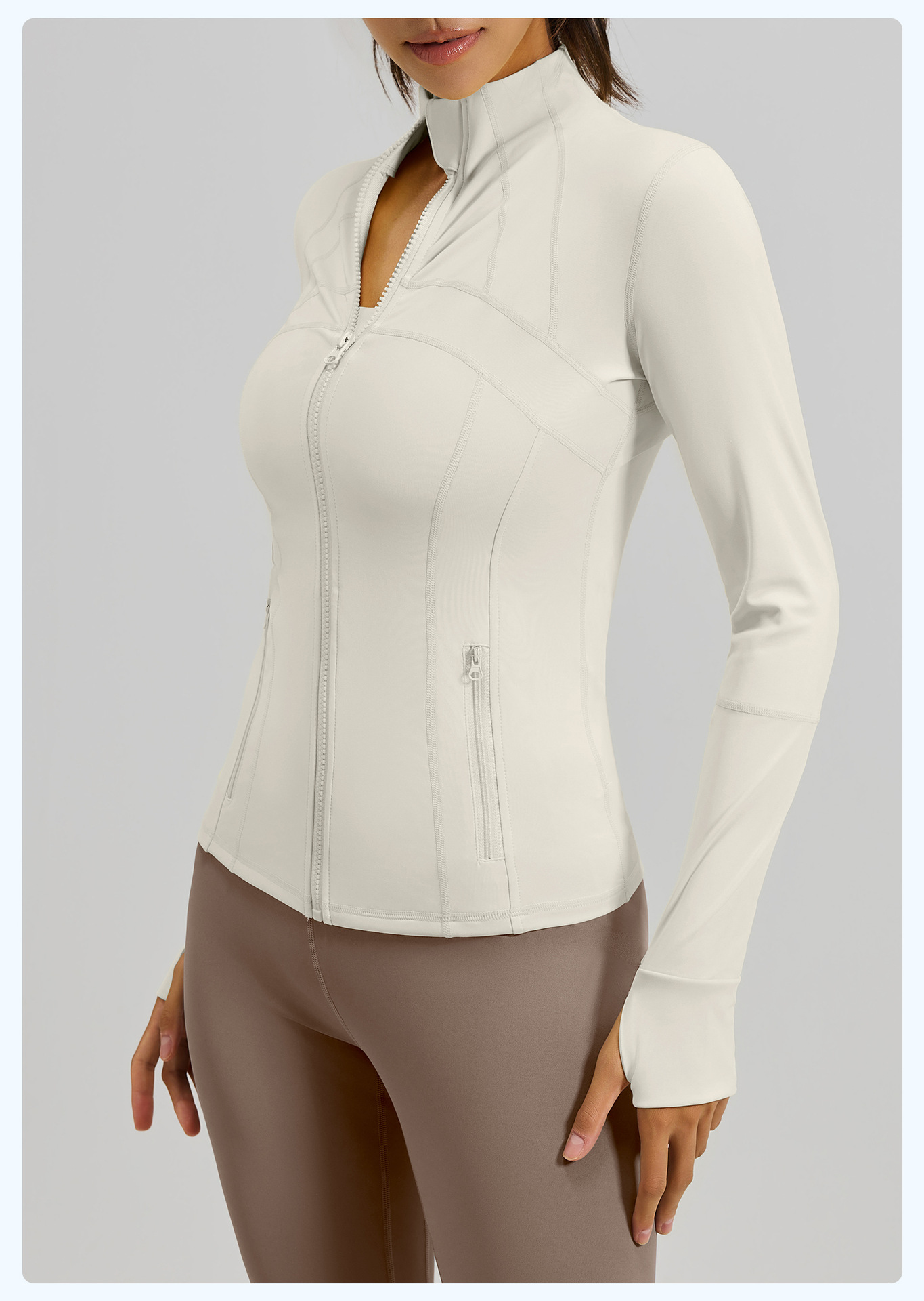 #MTWTP03 YojaFlex Milky White Women's Yoga Jacket With Zipper Pockets