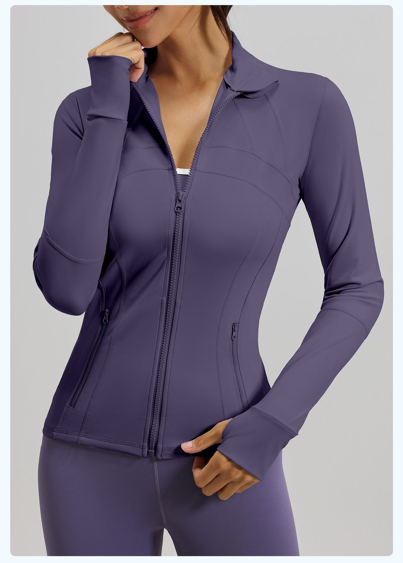 #MTWTP03 YojaFlex Purple Women's Yoga Jacket With Zipper Pockets