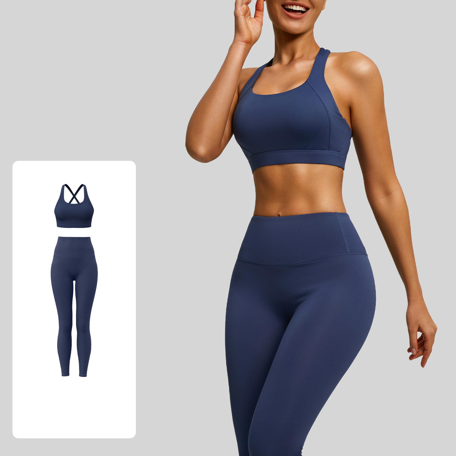 #JYJN050+#JYJK026 Yojaflex Dark Blue Women's Yoga Set 2 Pieces