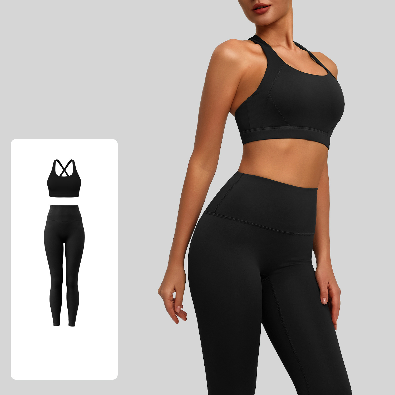#JYJN050+#JYJK026 Yojaflex Black Women's Yoga Set 2 Pieces