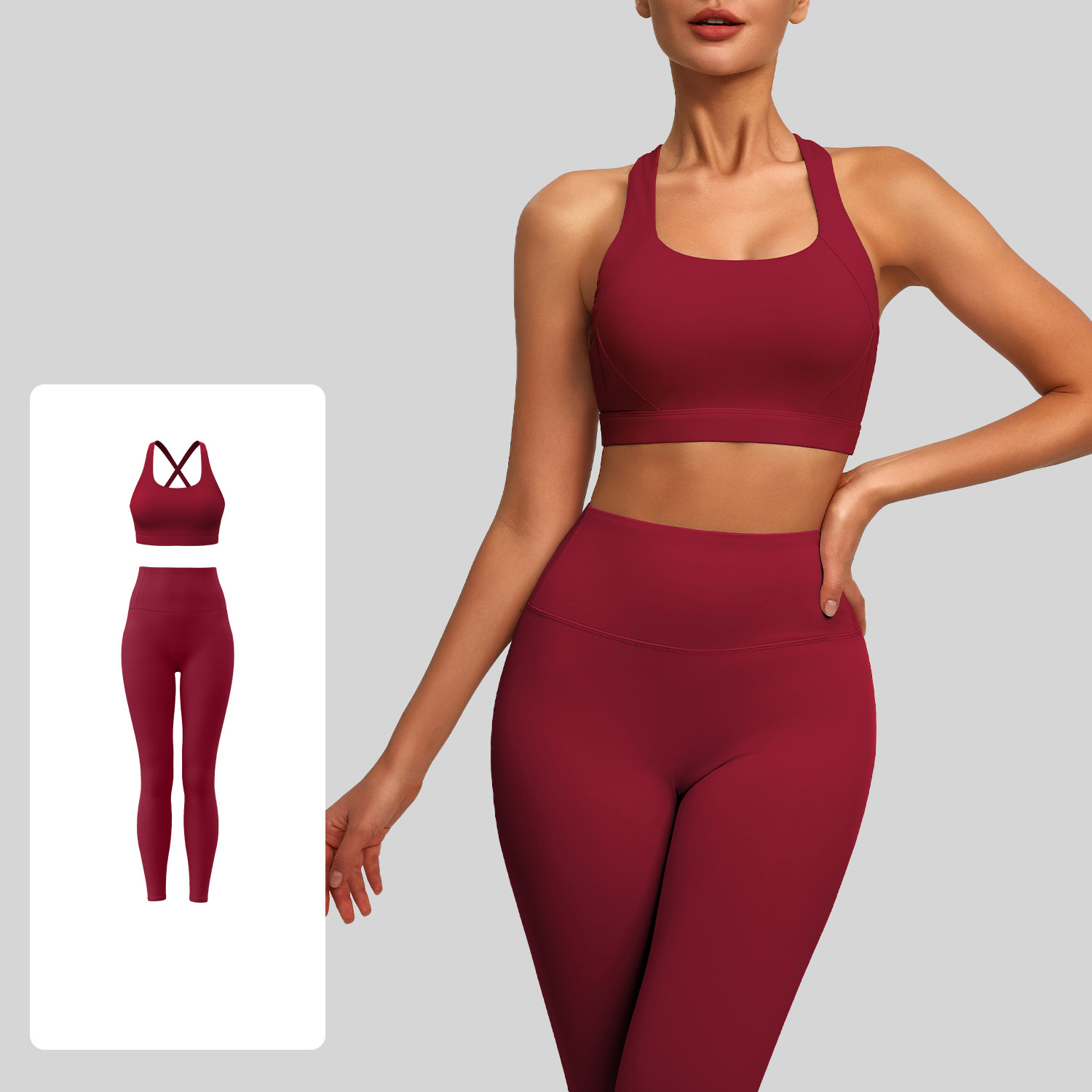 #JYJN050+#JYJK026 Yojaflex Dark Red Women's Yoga Set 2 Pieces