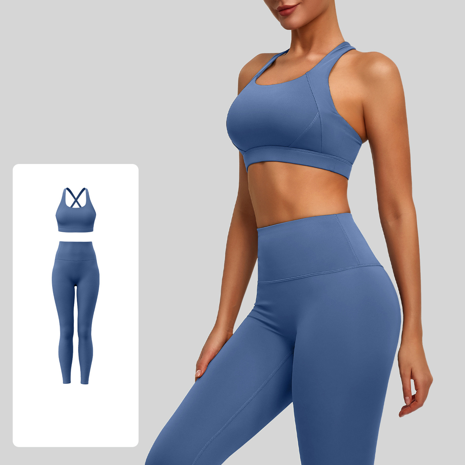 #JYJN050+#JYJK026 Yojaflex Denim Blue Women's Yoga Set 2 Pieces