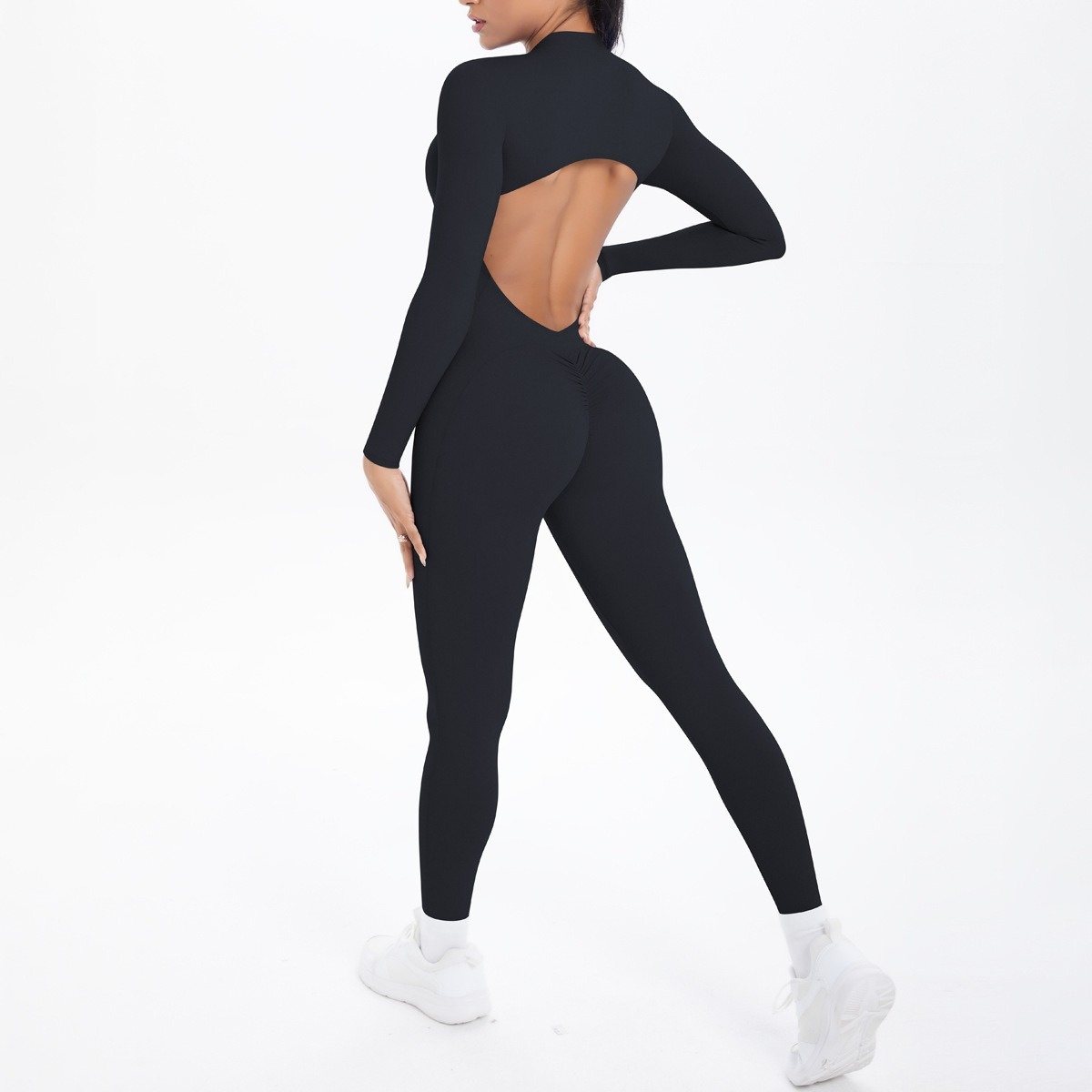 Open-Back Cutout Long-Sleeve Butt-Lifting Bodysuit 5 Colors YFYS6696