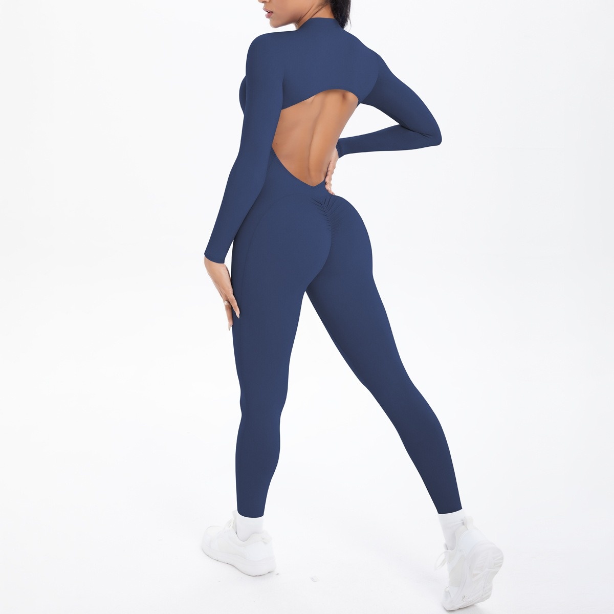 Open-Back Cutout Long-Sleeve Butt-Lifting Bodysuit 5 Colors YFYS6696