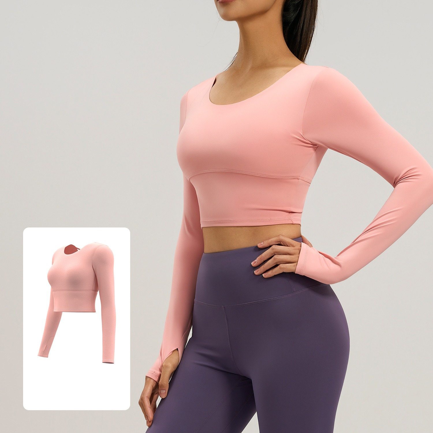 Long-Sleeve Yoga Top With Pads And Crisscross Open-Back Design 4 Colors YFJYMC013