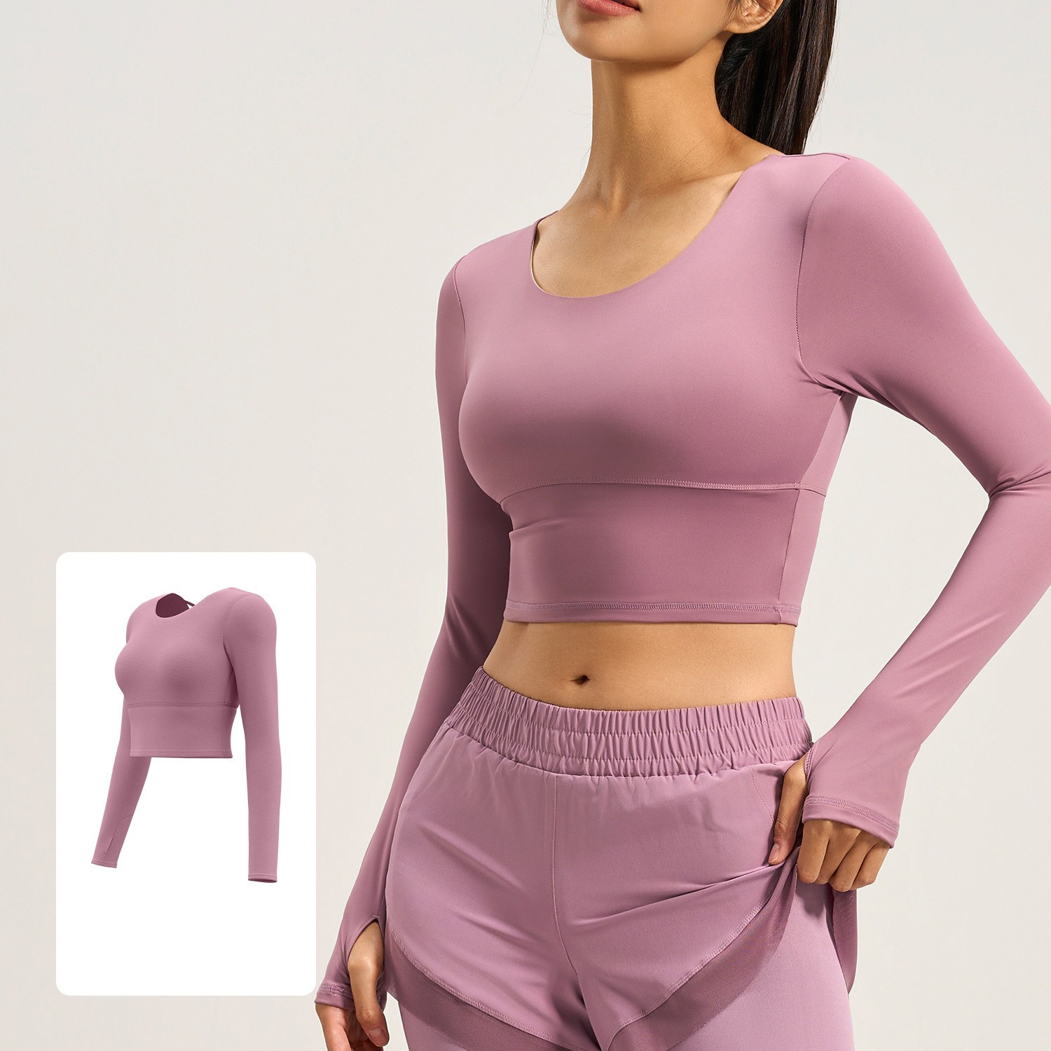 Long-Sleeve Yoga Top With Pads And Crisscross Open-Back Design 4 Colors YFJYMC013
