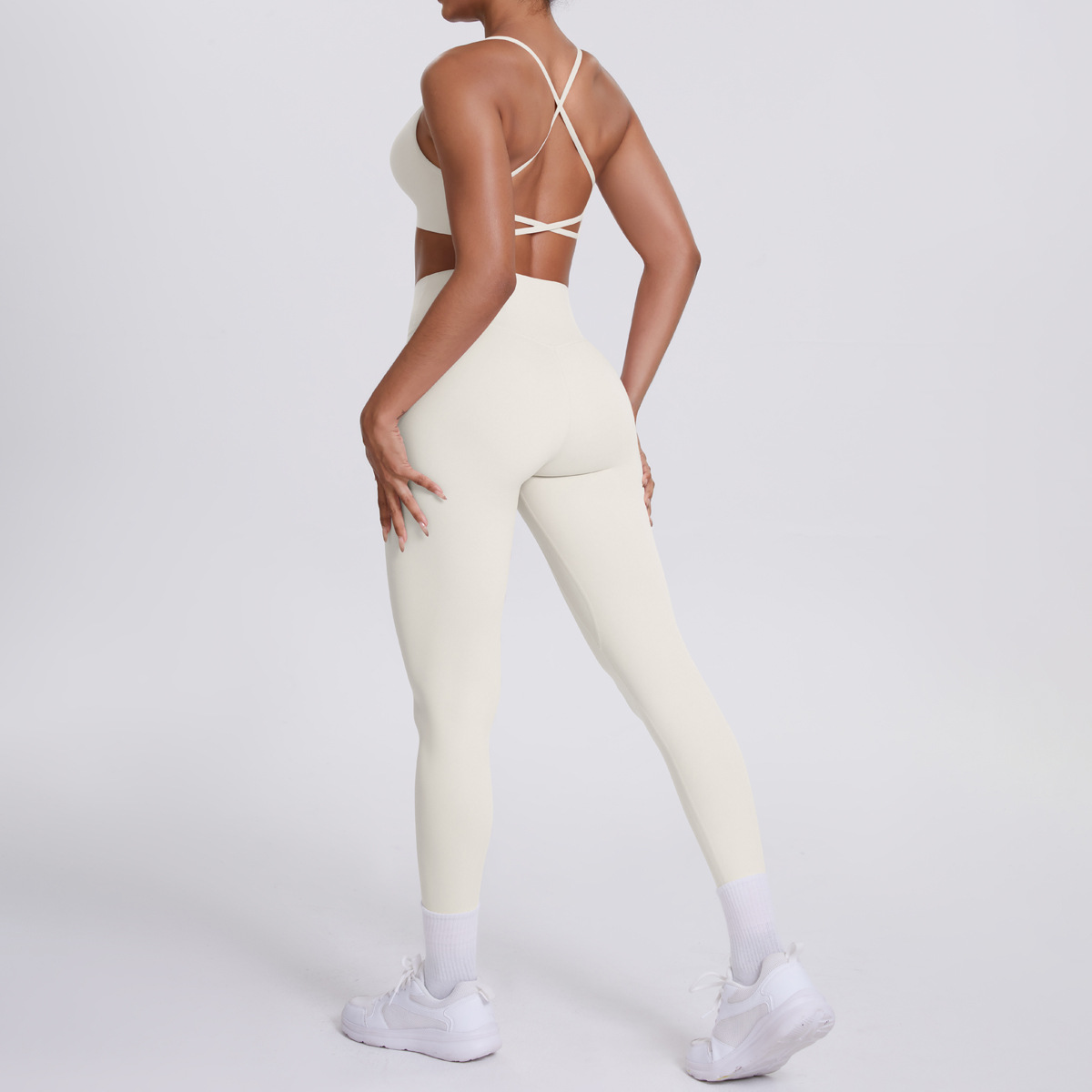 Medium Support Gym Suit, Crisscross Back Camisole Top 10 Colors, Anti Roll Hip Lifting Workout Leggings 10 Colors, YFYS7112+YFYS7100
