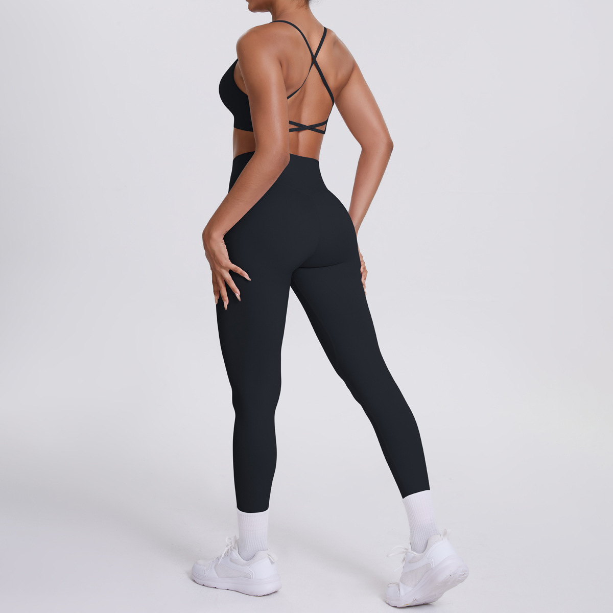 Medium Support Gym Suit, Crisscross Back Camisole Top 10 Colors, Anti Roll Hip Lifting Workout Leggings 10 Colors, YFYS7112+YFYS7100
