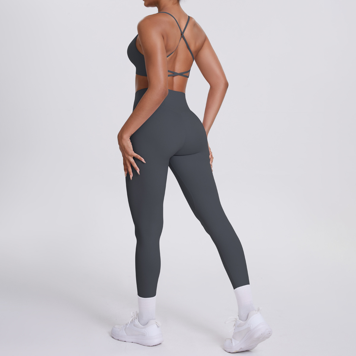 Medium Support Gym Suit, Crisscross Back Camisole Top 10 Colors, Anti Roll Hip Lifting Workout Leggings 10 Colors, YFYS7112+YFYS7100