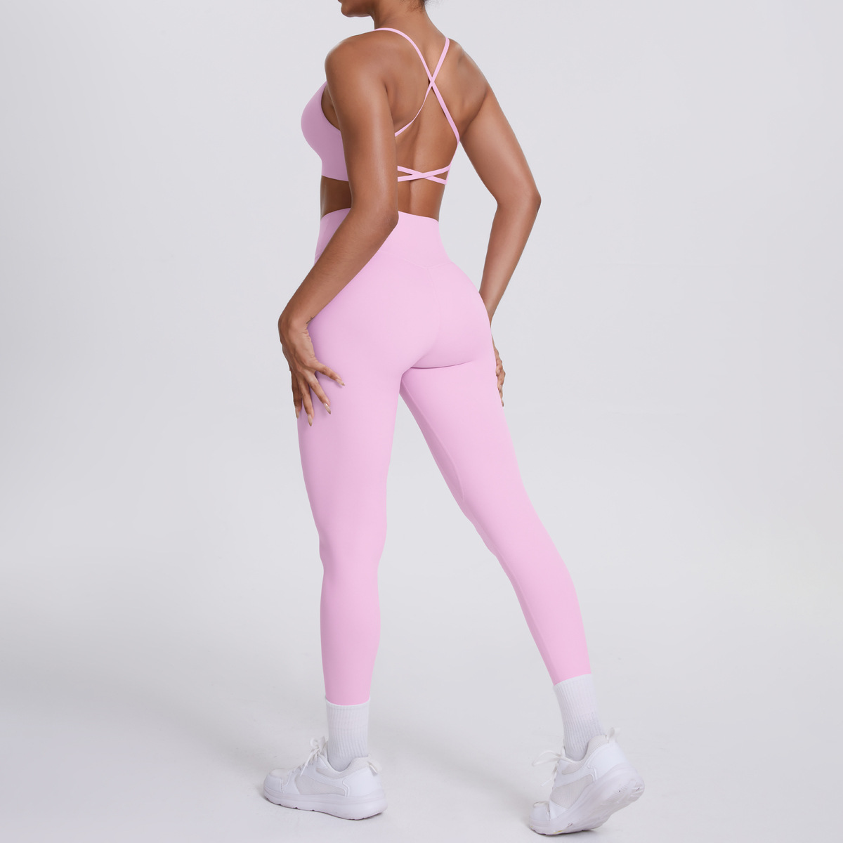 Medium Support Gym Suit, Crisscross Back Camisole Top 10 Colors, Anti Roll Hip Lifting Workout Leggings 10 Colors, YFYS7112+YFYS7100