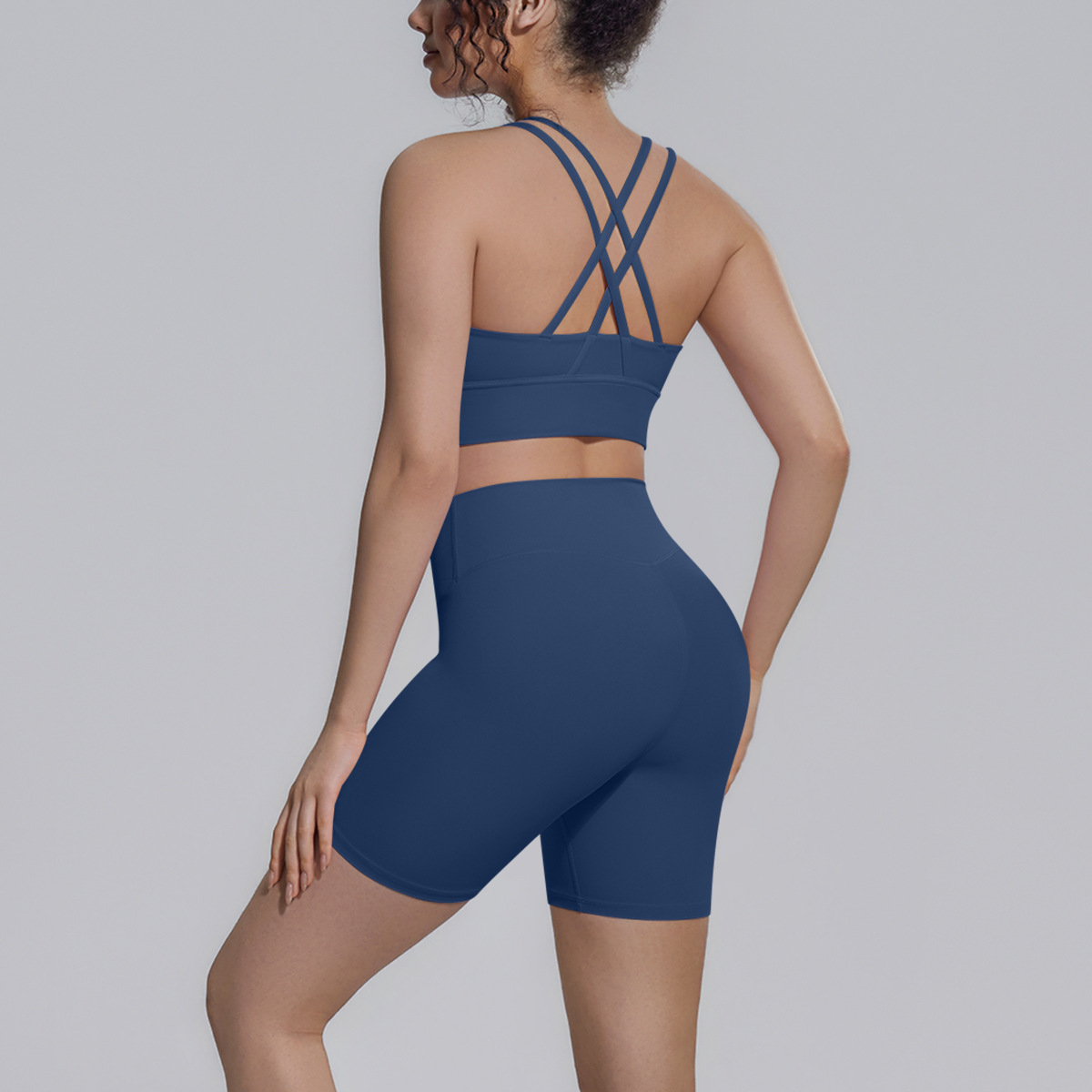 Upgraded Naked Soft Fitness Set, Double X Back Crop Workout Bra 9 Colors, Tummy Control Compression Shorts 9 Colors, YFYS7149+YFYS7143