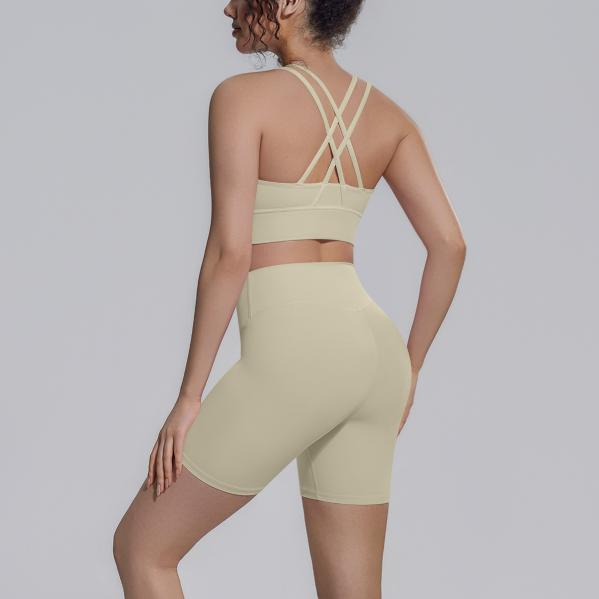 Upgraded Naked Soft Fitness Set, Double X Back Crop Workout Bra 9 Colors, Tummy Control Compression Shorts 9 Colors, YFYS7149+YFYS7143