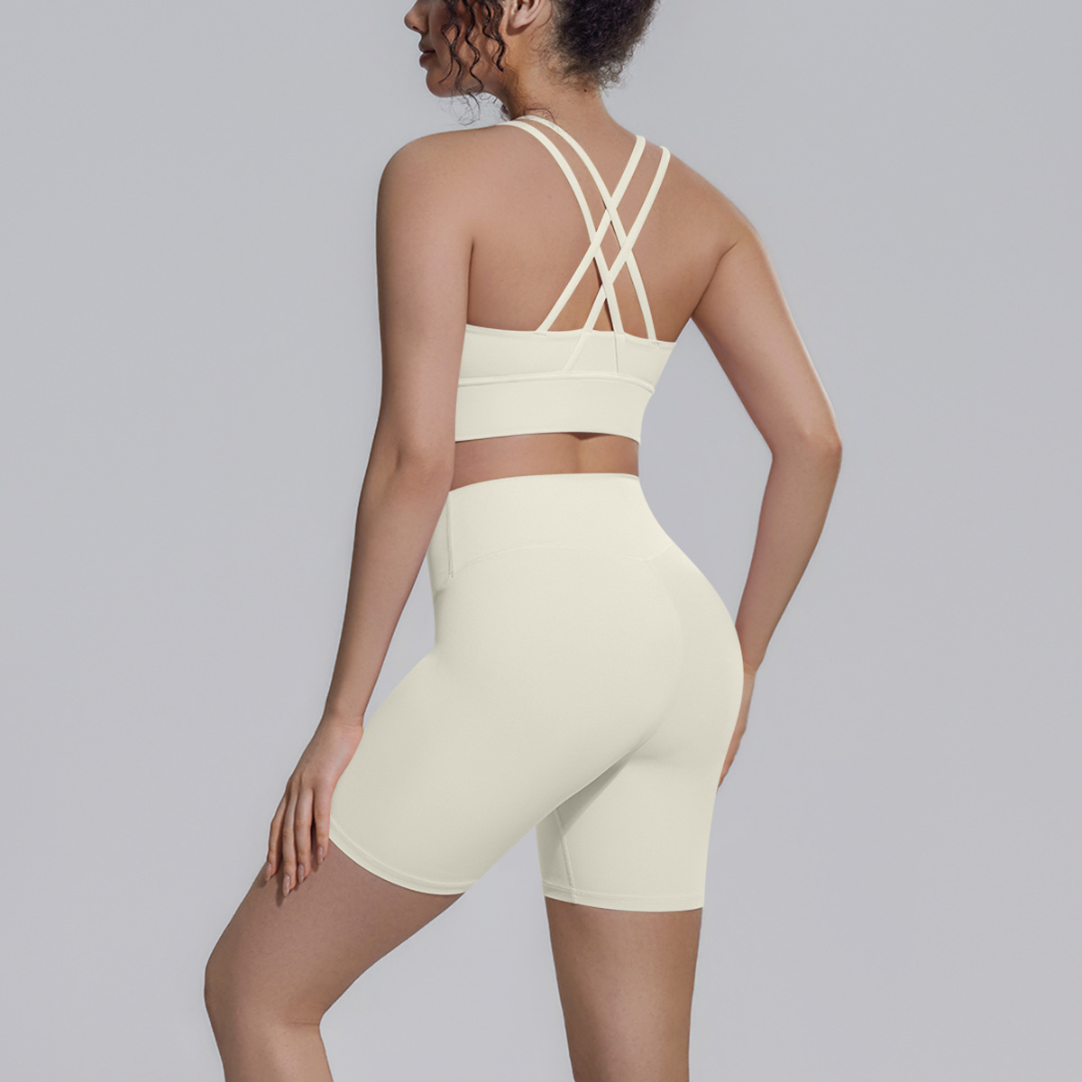 Upgraded Naked Soft Fitness Set, Double X Back Crop Workout Bra 9 Colors, Tummy Control Compression Shorts 9 Colors, YFYS7149+YFYS7143