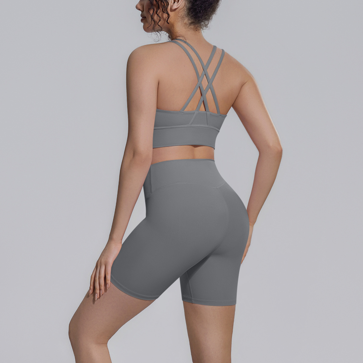 Upgraded Naked Soft Fitness Set, Double X Back Crop Workout Bra 9 Colors, Tummy Control Compression Shorts 9 Colors, YFYS7149+YFYS7143