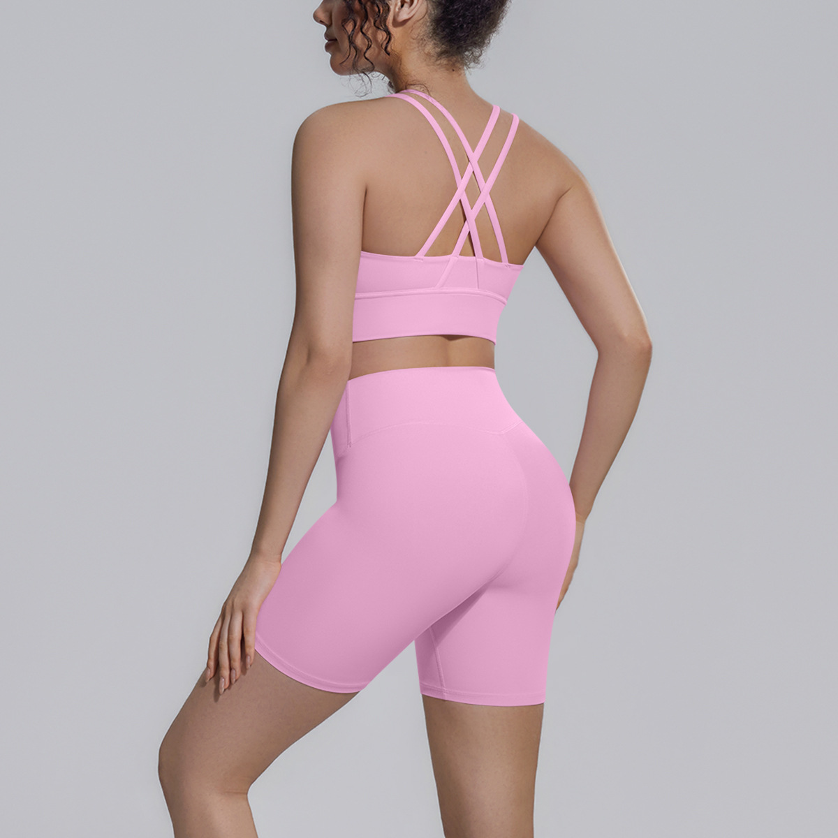 Upgraded Naked Soft Fitness Set, Double X Back Crop Workout Bra 9 Colors, Tummy Control Compression Shorts 9 Colors, YFYS7149+YFYS7143