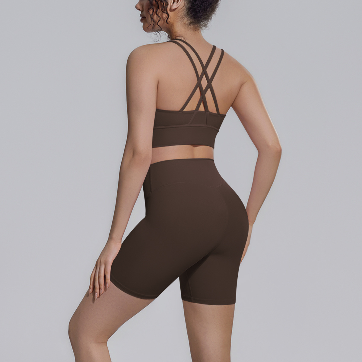 Upgraded Naked Soft Fitness Set, Double X Back Crop Workout Bra 9 Colors, Tummy Control Compression Shorts 9 Colors, YFYS7149+YFYS7143