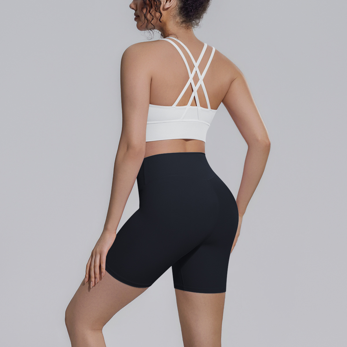 Upgraded Naked Soft Fitness Set, Double X Back Crop Workout Bra 9 Colors, Tummy Control Compression Shorts 9 Colors, YFYS7149+YFYS7143