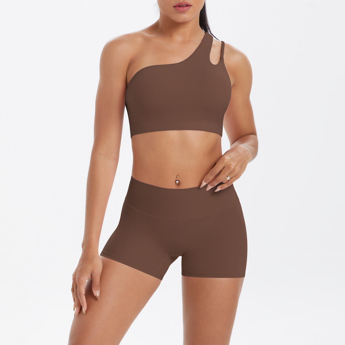 Women One Shoulder Cutout Yoga 2-Piece O