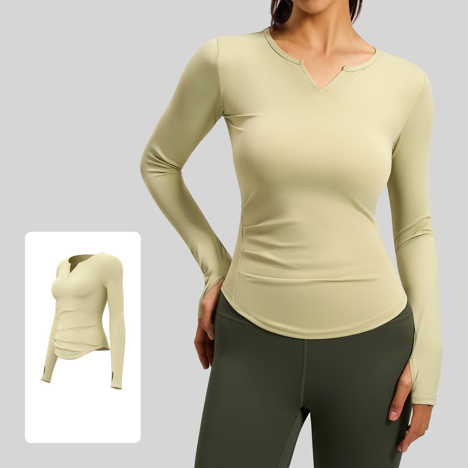 Long-Sleeve Yoga Top Waist-cinching Ruched Design 4 Colors YFJYMC014