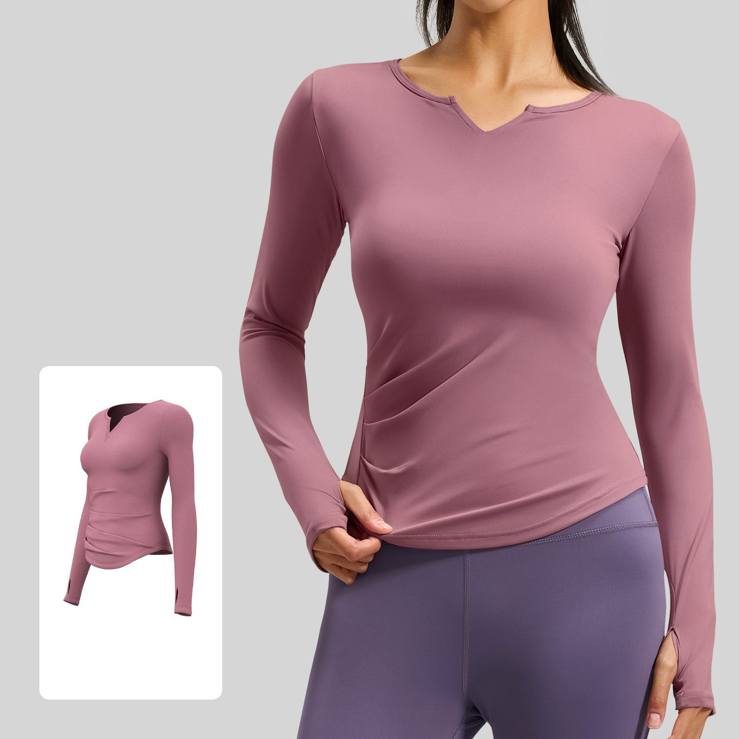 Long-Sleeve Yoga Top Waist-cinching Ruched Design 4 Colors YFJYMC014