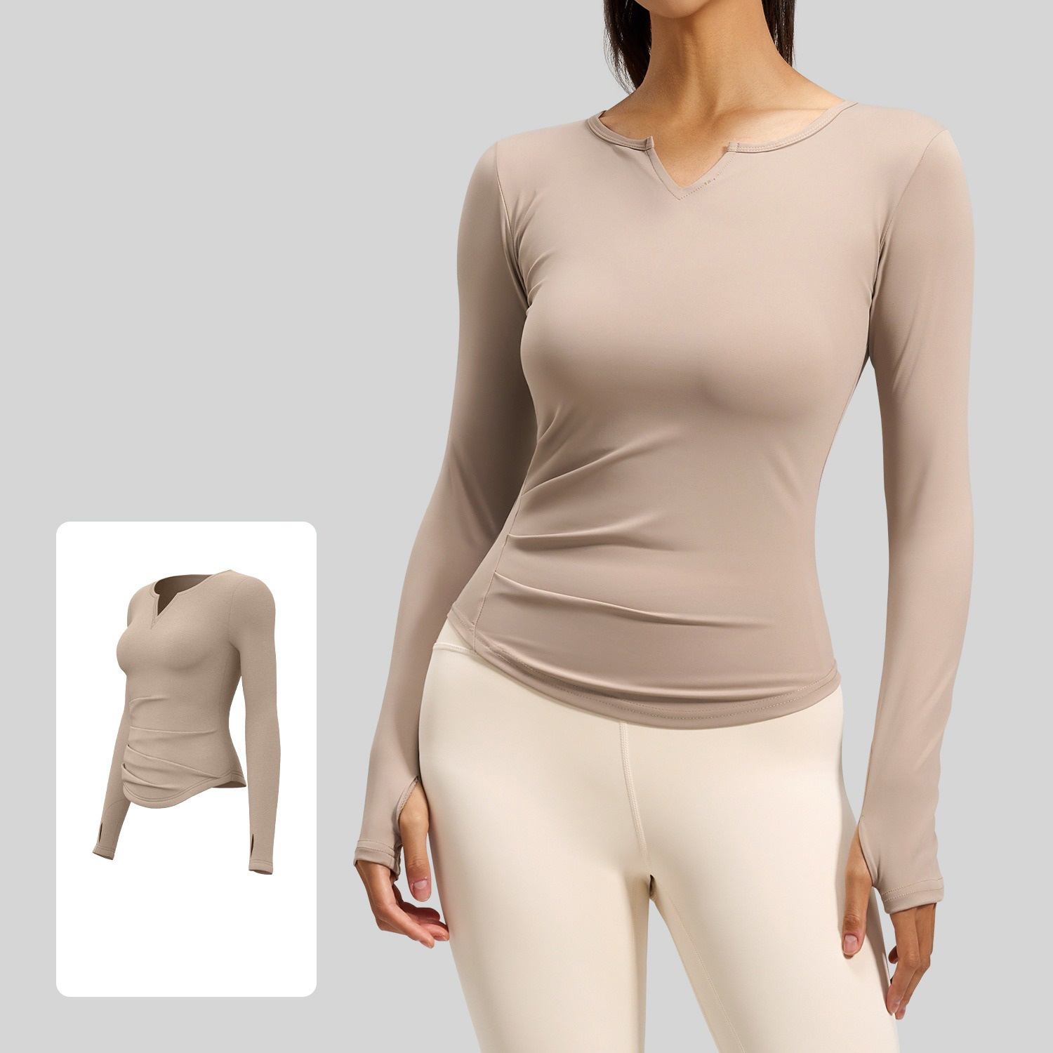 Long-Sleeve Yoga Top Waist-cinching Ruched Design 4 Colors YFJYMC014