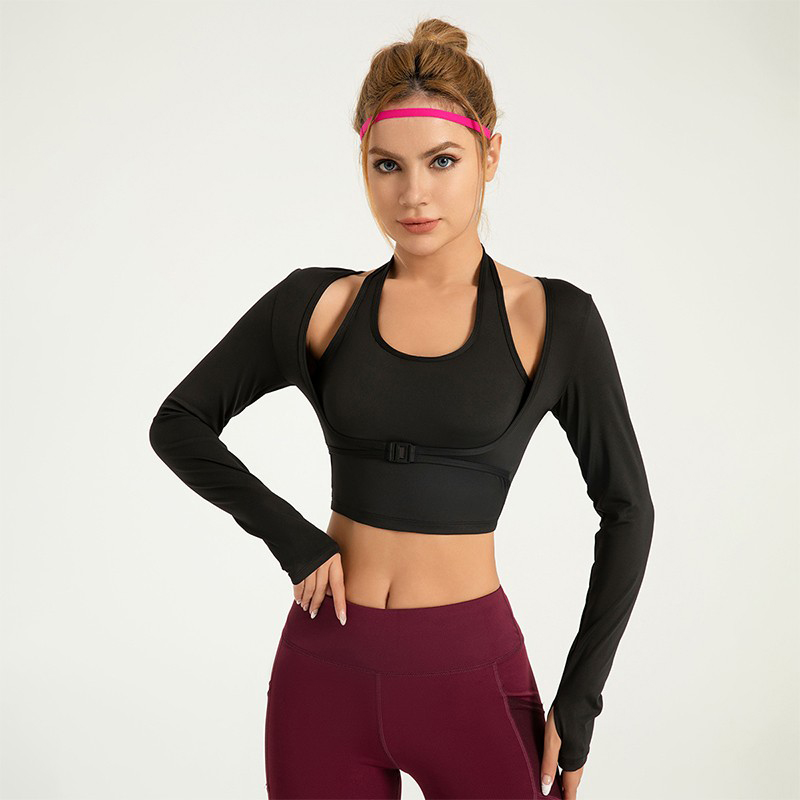 Long-Sleeve Halter Yoga Top With Pads  3 Colors YFJYMC015