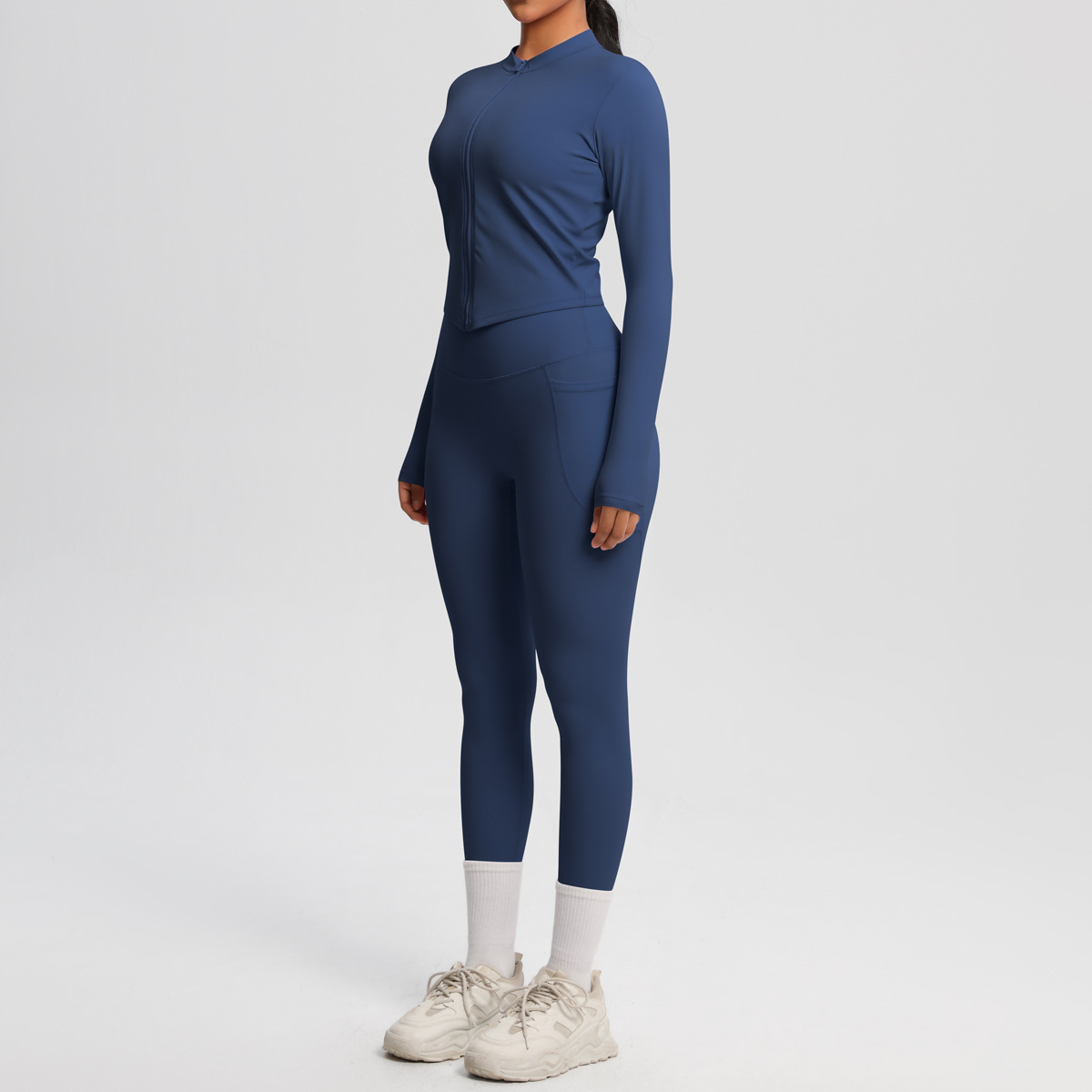 Daily Casual Matching Outfit, Thumb Hole Zip Long Sleeve Top 10 Colors, Hidden Pocket Slim Fit Yoga Pants 10 Colors, YFYS7106+YFYS7108