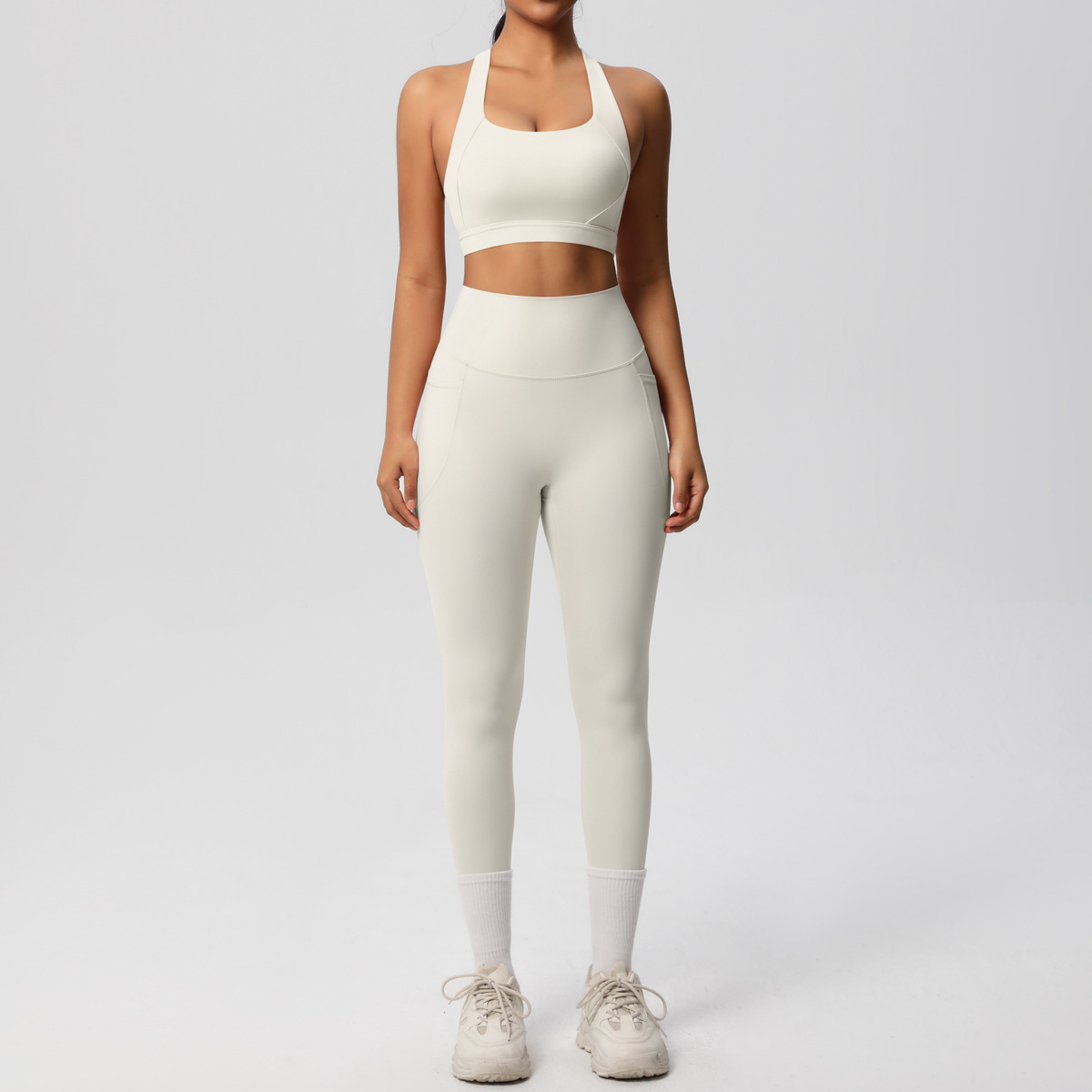 Daily Casual Matching Outfit, Cross Back Athletic Bra 10 Colors, Hidden Pocket Slim Fit Yoga Pants 10 Colors, YFYS7110+YFYS7108