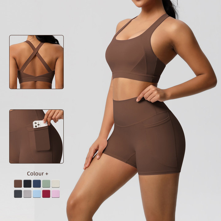 Women Wide Strap Cross Back Yoga 2-Piece
