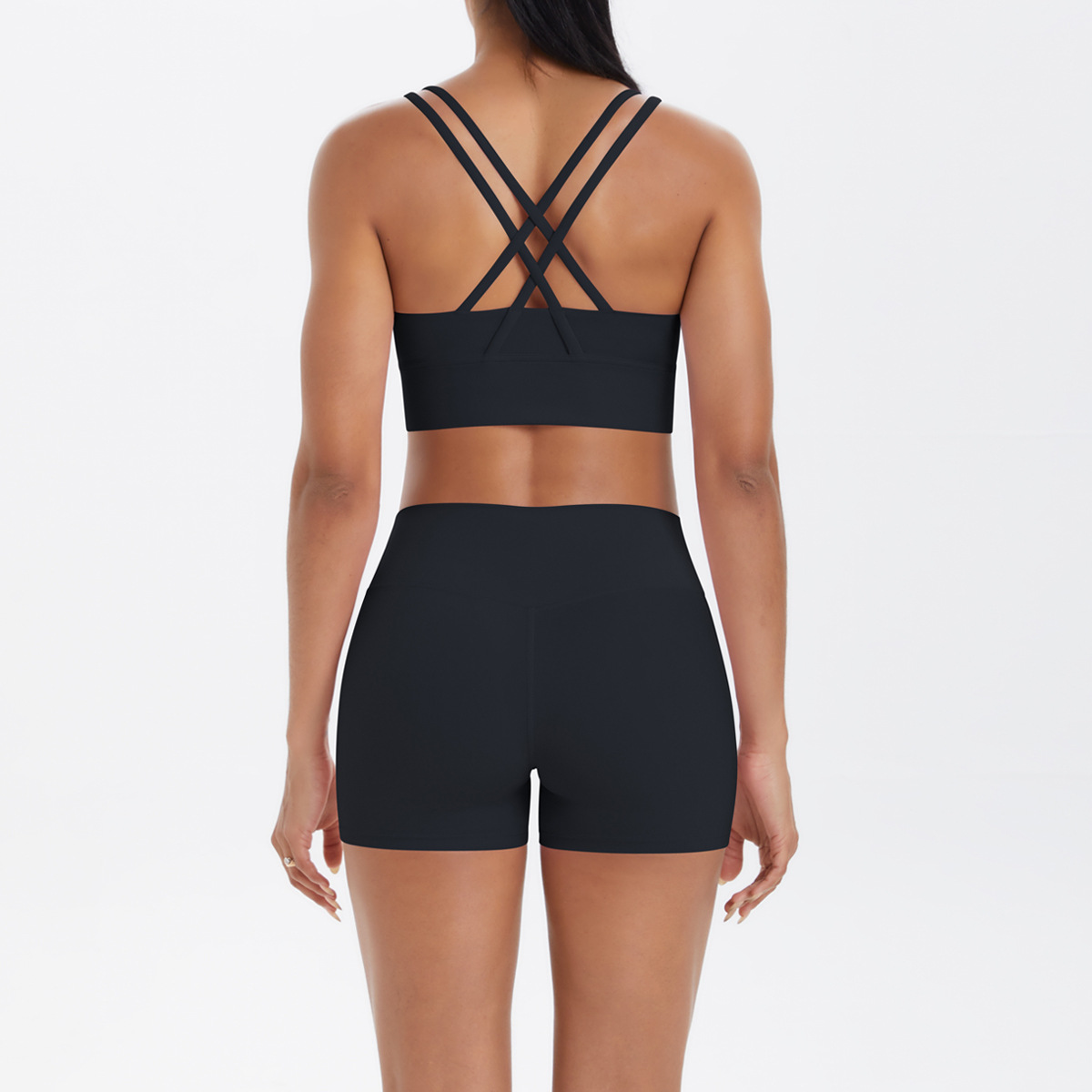Medium Support Gym Suit, Double Thin Strap Yoga Top 10 Colors, Anti Roll Hip Lifting Workout Leggings 10 Colors, YFYS7113+YFYS7100