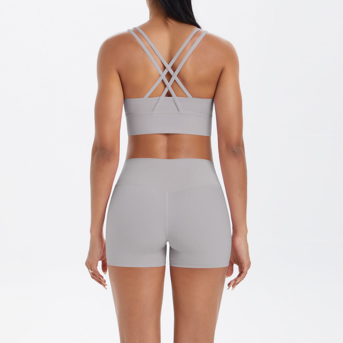 Medium Support Gym Suit, Double Thin Strap Yoga Top 10 Colors, Anti Roll Hip Lifting Workout Leggings 10 Colors, YFYS7113+YFYS7100