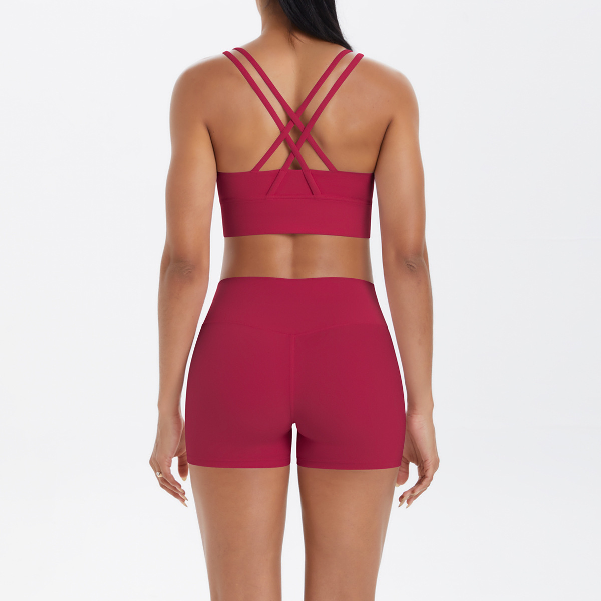 Medium Support Gym Suit, Double Thin Strap Yoga Top 10 Colors, Anti Roll Hip Lifting Workout Leggings 10 Colors, YFYS7113+YFYS7100