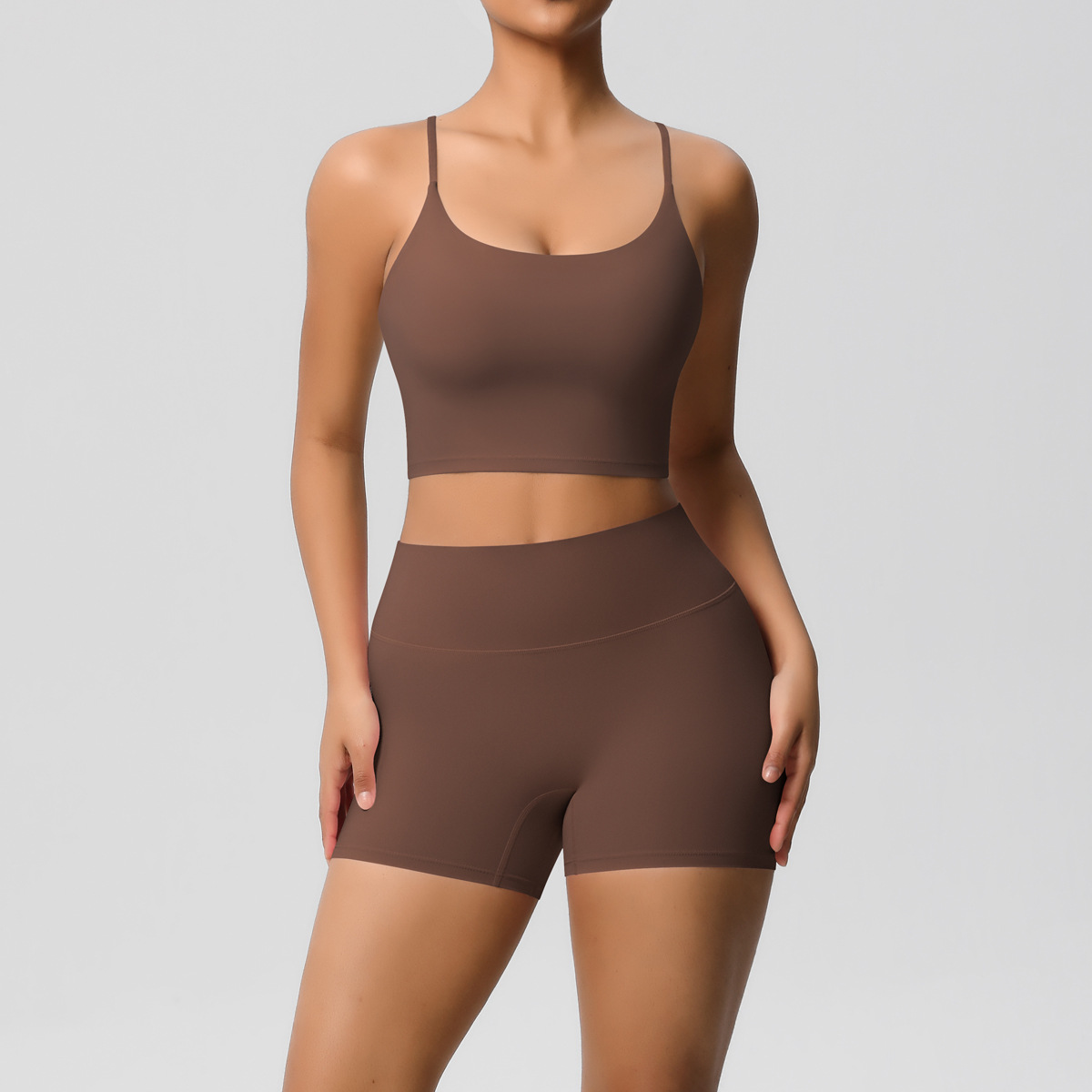 Naked Soft Fitness Set, Thin Strap Back Sports Bra 15 Colors, Tummy Control Compression Shorts 15 Colors, YFYS7121+YFYS7101