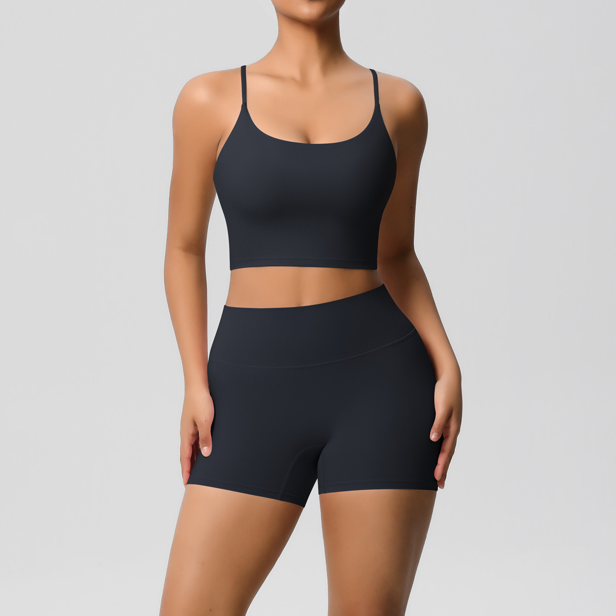 Naked Soft Fitness Set, Thin Strap Back Sports Bra 15 Colors, Tummy Control Compression Shorts 15 Colors, YFYS7121+YFYS7101