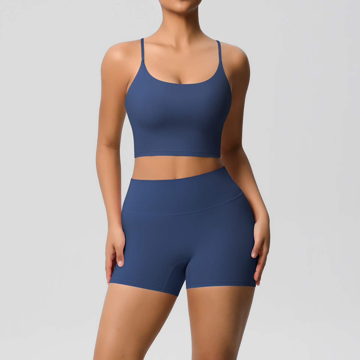 Naked Soft Fitness Set, Thin Strap Back Sports Bra 15 Colors, Tummy Control Compression Shorts 15 Colors, YFYS7121+YFYS7101