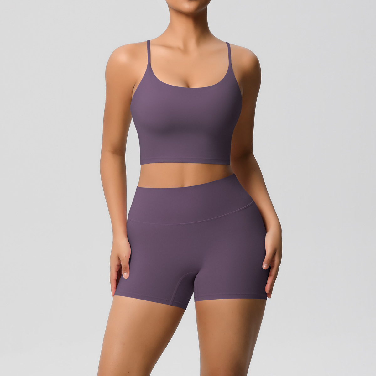 Naked Soft Fitness Set, Thin Strap Back Sports Bra 15 Colors, Tummy Control Compression Shorts 15 Colors, YFYS7121+YFYS7101
